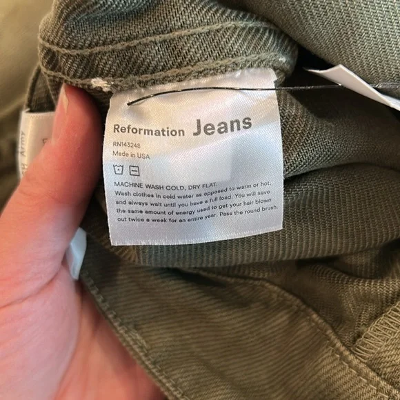REFORMATION Women's Marine Jean Size 27 In Wash Army - Picture 10 of 14